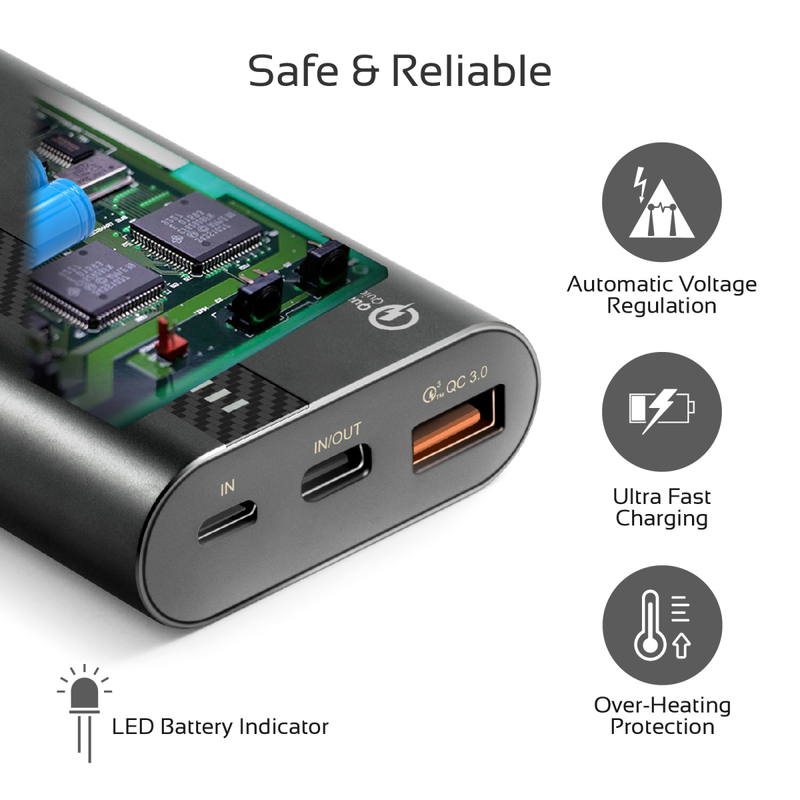 Promate 10000mAh PowerTank-10 USB-C Power Bank, Compact Palm Size 18W USB Type-C Input /Output Power Delivery External Battery Charger with QC 3.0 Port for iPhone XS /XS Max, Samsung S9/S9+, Black